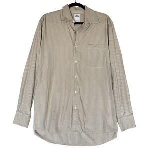 Vintage Lacoste Men's Button Down Shirt‎ Size 42 Large Beige Striped Y2K 90s
